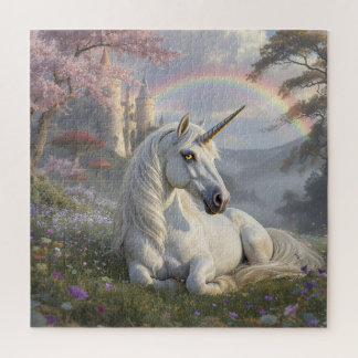 Puzzle Jolie licorne, château et arc-en-ciel 