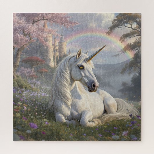 Puzzle Jolie licorne, château et arc-en-ciel (Vertical)