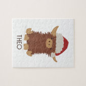 Puzzle Jolie shaggy Noël Highland vache Père Noël (Horizontal)