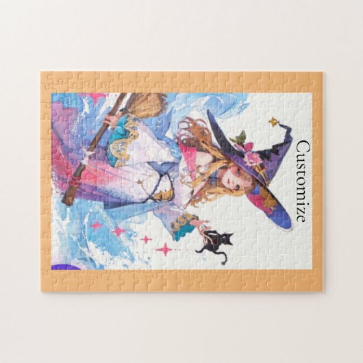 Puzzle Jolie Sorcière tenant Chat noir Thunder_Cove (Horizontal)