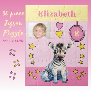 Puzzle Jolie zèbre nom photo gosses rose jaune