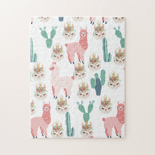 Puzzle Jolis Llamas roses et Cactus vert (Vertical)