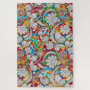 Puzzle Jolis motifs paisley blancs colorés vintage