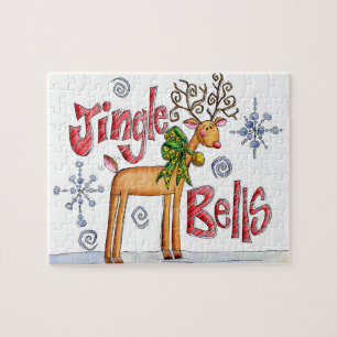Puzzle Jolis rennes de Noël, flocons de neige aux grelots