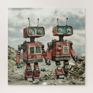 Puzzle Jolis robots rétro amoureux se tenant la main