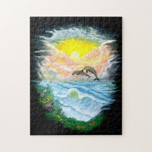 Puzzle Jouer aux dauphins sous le soleil