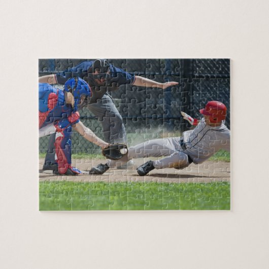 Puzzle Joueur de baseball glissant dans la plaque (Horizontal)