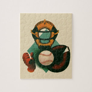 Puzzle Joueur de baseball vintage, Catcher avec Mitt