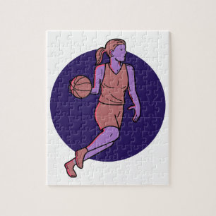 Puzzle Joueur de basket de femme ruisselant schéma mono