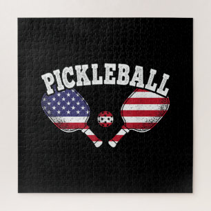 Puzzle Joueur de Pickleball avec Drapeau Américain Vintag