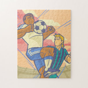 Puzzle Joueurs de football en action Motion Retro Illustr