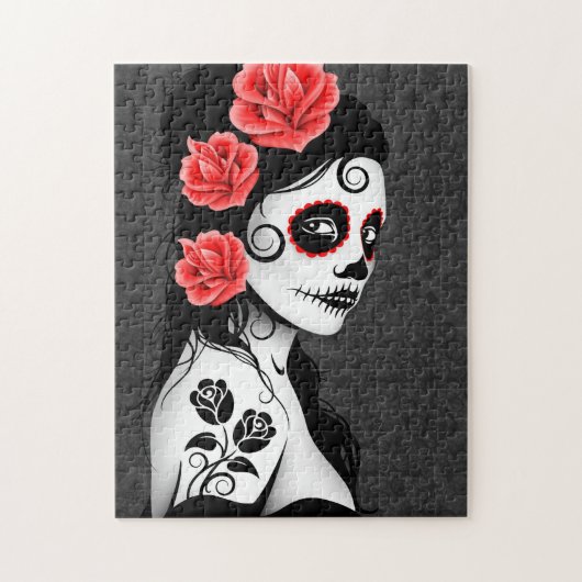 Puzzle Jour de la fille morte de crâne de sucre - gris (Vertical)