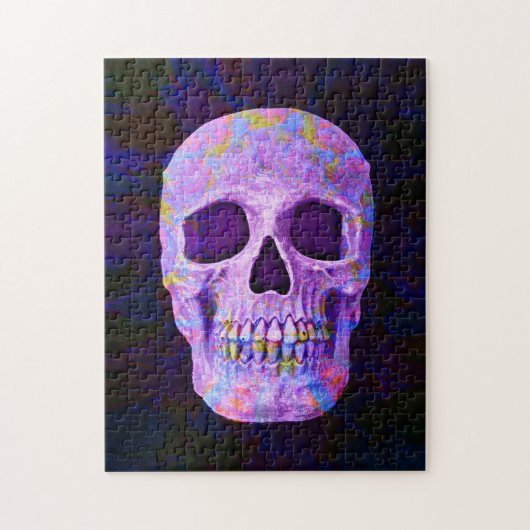 Puzzle Jour De La Tête Du Crâne Du Néon Bleu Mort Gothiqu (Vertical)