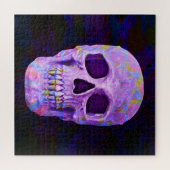 Puzzle Jour De La Tête Du Crâne Du Néon Bleu Mort Gothiqu (Horizontal)