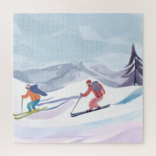 Puzzle Jour de ski Montagne d'hiver à l'aquarelle
