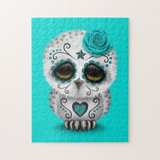 Puzzle Jour turquoise mignon du bleu mort de hibou de (Vertical)