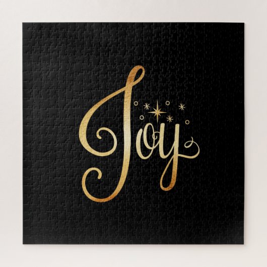Puzzle "Joy" Black Gold Script Élégant Holiday Fun Family (Vertical)