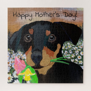 Puzzle Joyeuse fête des mères Bouquet de fleurs de chiots