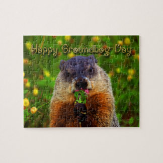 Puzzle Joyeuse Journée de la marmotte Mangeant la fleur
