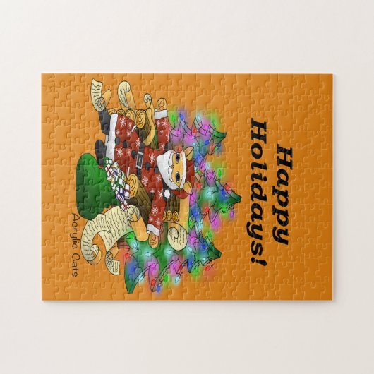 Puzzle Joyeuses fêtes Noël Père Noël Chat (Horizontal)