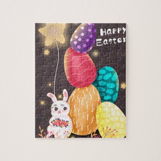 Puzzle Joyeuses Pâques Lapin Mignon Œufs Empilés (Vertical)