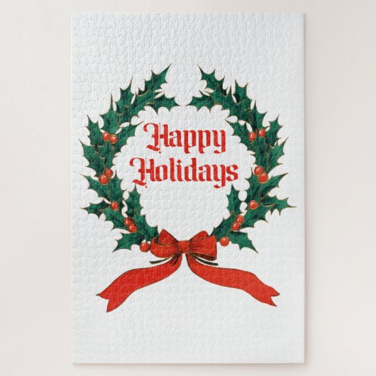 Puzzle Joyeuses vacances Vintage Holly Noël Wreath (Vertical)