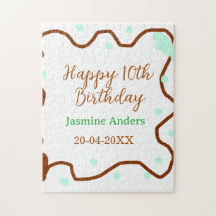 Puzzle Joyeux 10e anniversaire vert pastel marron bordure