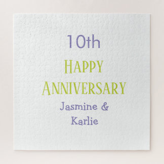 Puzzle joyeux 10ème anniversaire pastel violet vert gras