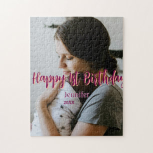 Puzzle Joyeux 1er anniversaire enfant bébé mère rouge ora