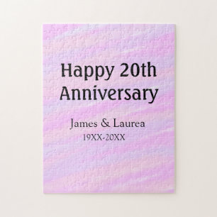 Puzzle Joyeux 20e anniversaire rose violet pastel nom