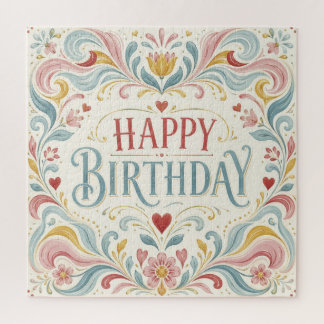 Puzzle Joyeux Anniversaire Art Populaire Scandinave Tourb