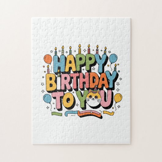 Puzzle Joyeux Anniversaire Chat Mignon (Vertical)