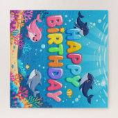 Puzzle Joyeux anniversaire mignon dauphin marin (Horizontal)