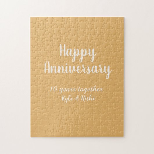 Puzzle Joyeux anniversaire or blanc 10 ans nom date (Vertical)
