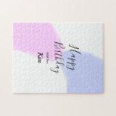 Puzzle Joyeux anniversaire rose violet pastel nom simple (Horizontal)