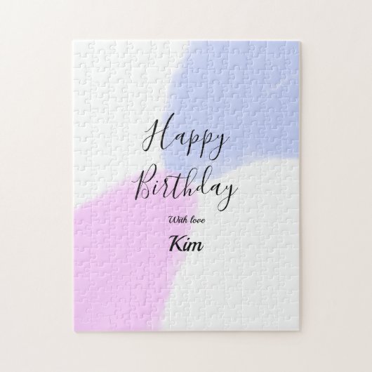 Puzzle Joyeux anniversaire rose violet pastel nom simple (Vertical)