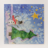 Puzzle Joyeux Arbre De Noël Et Aquarelle De Snowman Froid (Horizontal)