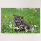 Puzzle Joyeux chat jouant avec des fleurs (Horizontal)