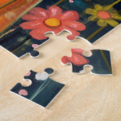 Puzzle Joyeux Chat Orange Fleurs Whimsical (Côté)