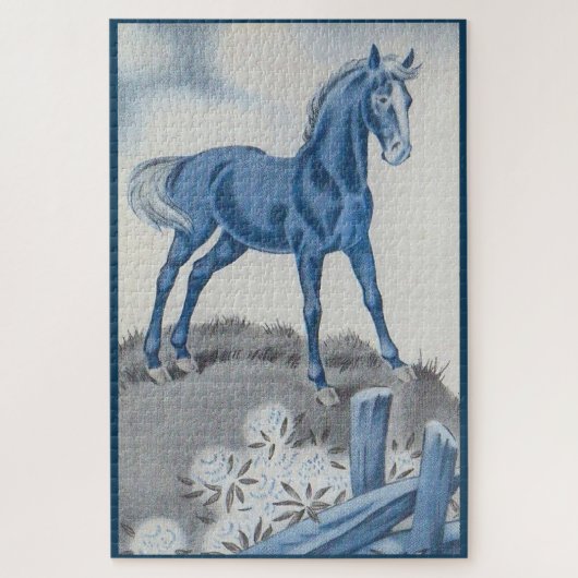 Puzzle joyeux cheval en bleu (Vertical)