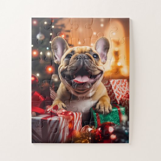 Puzzle Joyeux chien de taureau français le soir de Noël (Vertical)