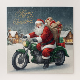 Puzzle Joyeux Cool de Noël Vintage Père Noël sur moto