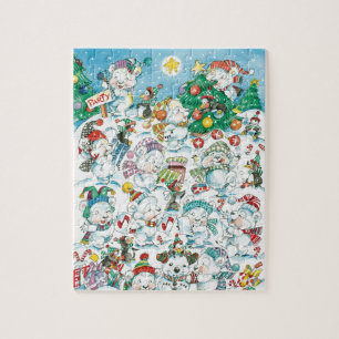 Puzzle Joyeux dessin animé Noël ours polaire manchot fête