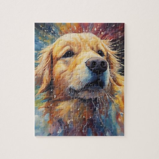 Puzzle Joyeux Golden Retriever Dans L'Eau (Vertical)
