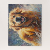 Puzzle Joyeux Golden Retriever Dans L'Eau (Vertical)