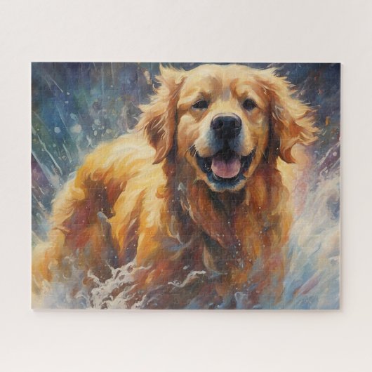 Puzzle Joyeux Golden Retriever Dans L'Eau (Horizontal)
