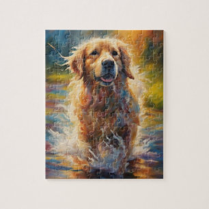 Puzzle Joyeux Golden Retriever Dans L'Eau