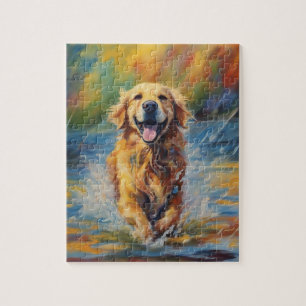 Puzzle Joyeux Golden Retriever Dans L'Eau