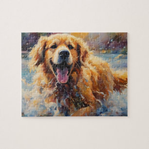Puzzle Joyeux Golden Retriever Dans L'Eau