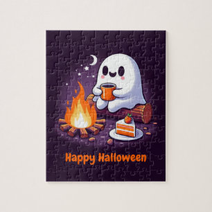 Puzzle Joyeux Halloween avec un fantôme boire du café